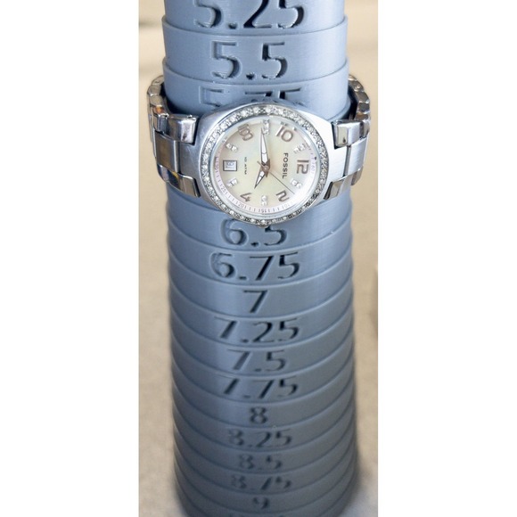 Fossil AM-4175 Pink MoP & Crystals Date Dial Stainless Steel‎ Womens 28mm Watch - Picture 12 of 14